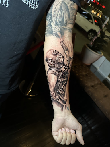 Explore chest to arm tattoo ideas, creative tattoo ideas in Brooklyn, available at Don Vano by the Verrazzano