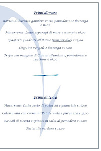 Menu / carte de Zia Belledda à Cabras