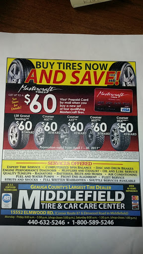 Tire Shop «Middlefield Tire & Car Care», reviews and photos, 15552 Elmwood St, Middlefield, OH 44062, USA