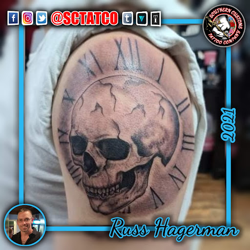 Explore guy leg tattoo ideas, creative tattoo ideas in Fayetteville, available at Southern Customs Tattoo Company