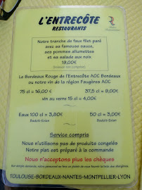 L'Entrecôte à Montpellier menu