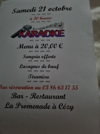 Restaurant La Promenade à Cézy (la carte)