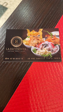 Restaurant péruvien LA ESCONDIDA PARIS 14 à Paris - menu / carte