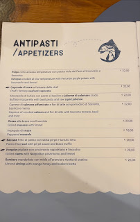 Menu / carte de Officina del Mare à Naples