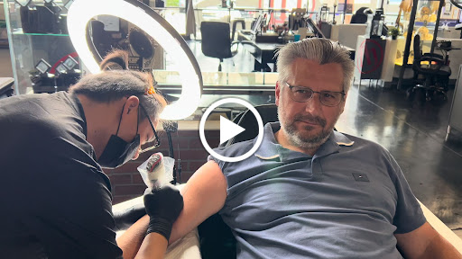 Explore thigh tattoo ideas male, creative tattoo ideas in Kissimmee, available at Fallen Heroes Tattoo & Piercing (Florida)