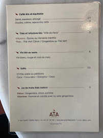 Menu / carte de ATA à Paris