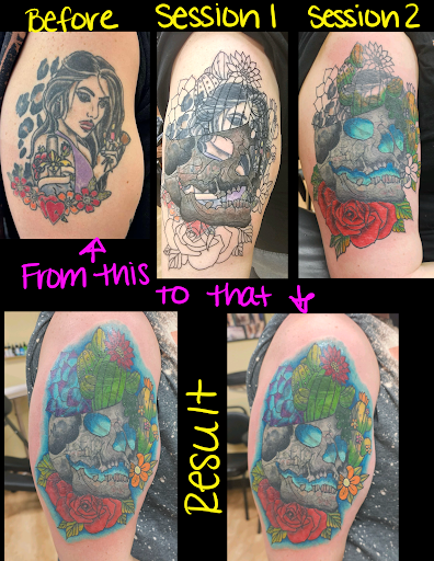 Explore bull skull tattoo ideas, creative tattoo ideas in New Hampton, available at Crescent Moon Tattoo