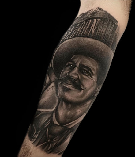 Explore chest to arm tattoo ideas, creative tattoo ideas in Johnson City, available at Gold Cross Tattoo Co.