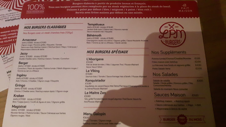 menu du Restaurant de hamburgers Le Pied de Mammouth Burger à Strasbourg