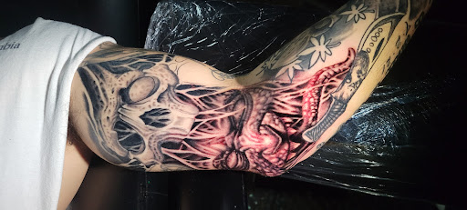 Explore tattoo arm filler ideas, creative tattoo ideas in Angola, available at Hoodlum Ink