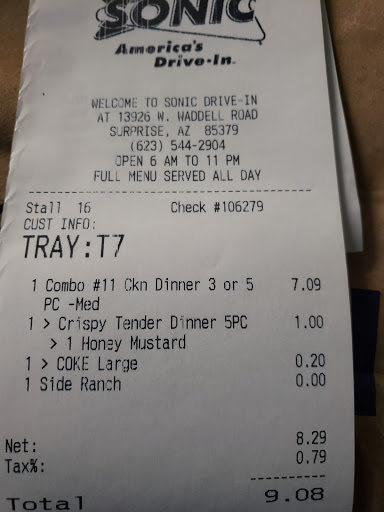 Fast Food Restaurant «Sonic Drive-In», reviews and photos, 13926 W Waddell Rd, Surprise, AZ 85379, USA