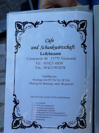 Menu du Café u. Schankwirtschaft Lefelmann à Versmold