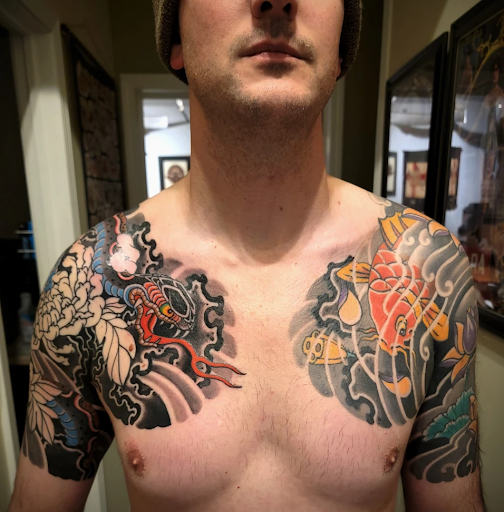 Explore leg tattoo ideas for men, creative tattoo ideas in Oneonta, available at Oculo Visitant Gallery