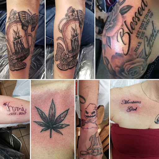 Explore full neck tattoo ideas, creative tattoo ideas in Elko, available at Tom Custom Tattoos and Body Piercing Studio