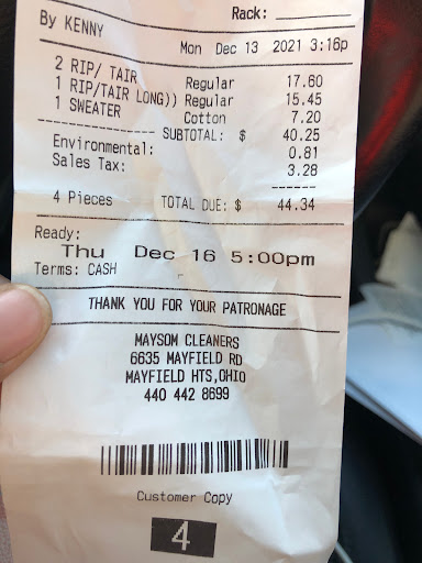 Dry Cleaner «May Som Dry Cleaners», reviews and photos, 6635 Mayfield Rd, Cleveland, OH 44124, USA