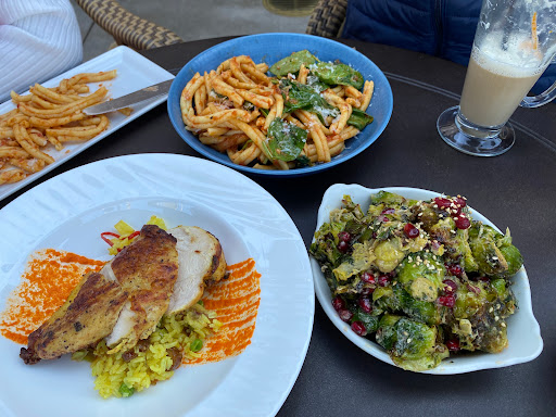 African chicken breast, Strozzapreti pasta, and Brussel Sprouts.