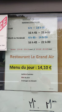 Menu / carte de Le Grand Air à Chay