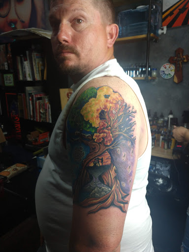 Explore calf sleeve tattoo ideas, creative tattoo ideas in Odessa, available at Heart And Dagger Tattoo