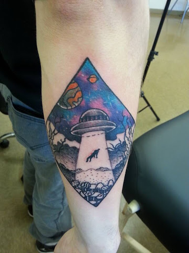 Explore night sky tattoo ideas, creative tattoo ideas in Madison Heights, available at Sin on skin tattoo and piercing
