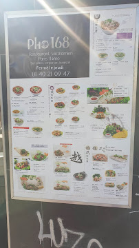 Restaurant vietnamien Pho 168 à Paris - menu / carte