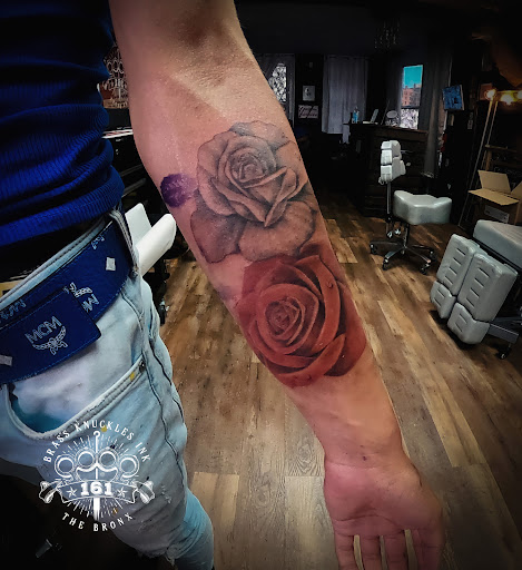 Explore half arm tattoo ideas, creative tattoo ideas in Bronx, available at Brass Knuckles Ink Tattoo Studio