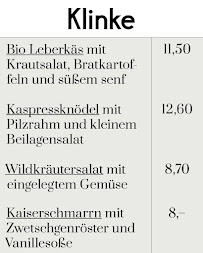 Restaurant Klinke à Berlin (le menu)