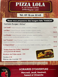 Menu / carte de Pizza Lola à Magnac-Laval