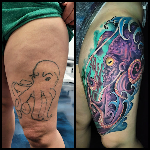 Explore name tattoo placement ideas, creative tattoo ideas in Buford, available at Inked Arts Tattoo Studio