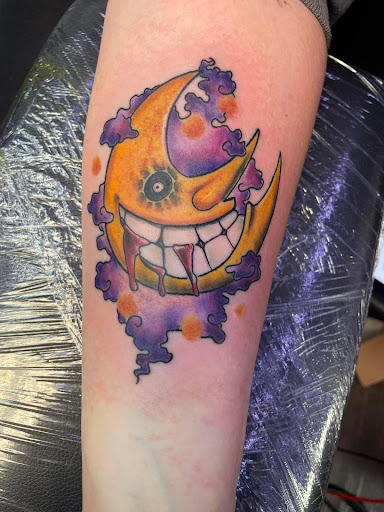 Explore female elbow tattoo ideas, creative tattoo ideas in Memphis, available at Sinister Tattoo