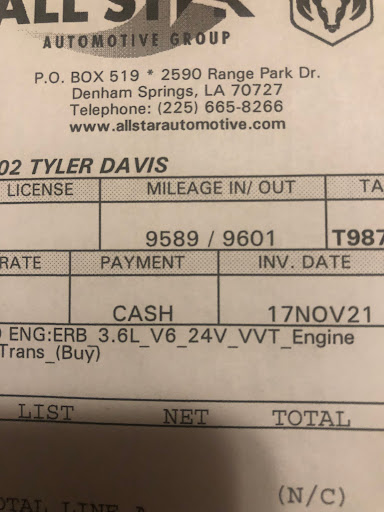 Chrysler Dealer «All Star Dodge Chrysler Jeep Ram», reviews and photos, 2590 Range Park Dr, Denham Springs, LA 70726, USA