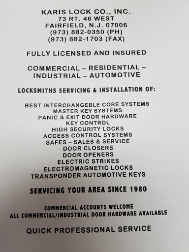 Locksmith «Karis Lock Co», reviews and photos, 73 US-46, Fairfield, NJ 07004, USA