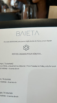 Restaurant gastronomique Baieta à Paris (le menu)