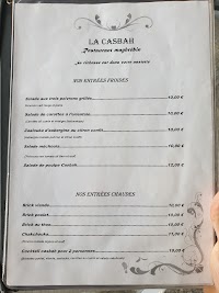 Menu du La Casbah à Bastia