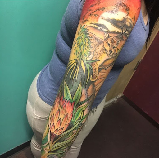 Explore mens shoulder tattoo ideas, creative tattoo ideas in San Diego, available at Sideshow Tattoo and Piercing