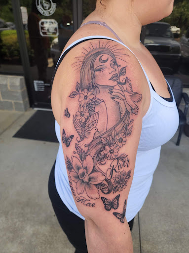 Explore karma tattoo ideas, creative tattoo ideas in Easley, available at Peach Pit Tattoo
