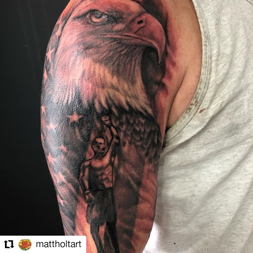 Explore blackout hand tattoo ideas, creative tattoo ideas in Rochester, available at Sacred Heart Studios