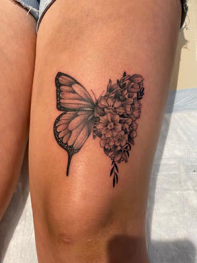 Explore cosmos flower tattoo ideas, creative tattoo ideas in Vancouver, available at Headstrong Tattoo Studio & Piercing