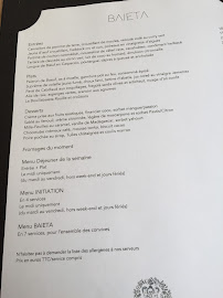 Baieta à Paris menu