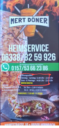 Restaurant de döner kebab Mert Döner à Hornbach - menu / carte
