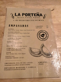 Restaurant argentin La Porteña à Paris - menu / carte