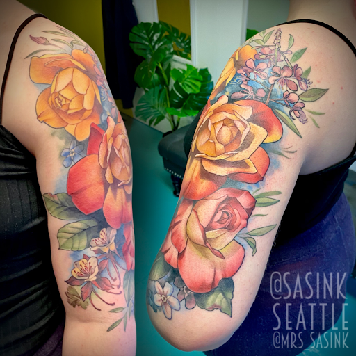 Explore half sleeve tattoo sleeve ideas, creative tattoo ideas in Seattle, available at West Seattle Tattoo