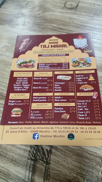 Carte du Taj Mahal Kebab à Moulins