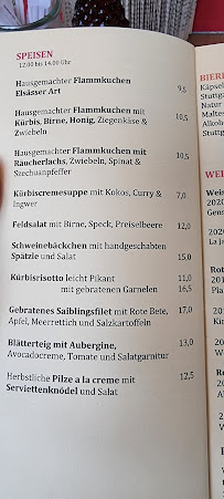 Menu du Die Wunderkammer à Stuttgart