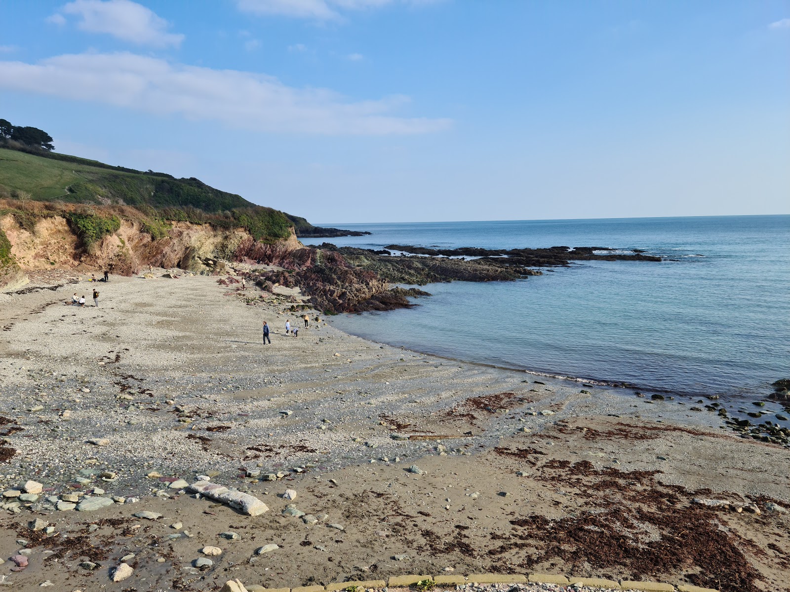 Foto af Talland Bay beach med gråt sand og småsten overflade