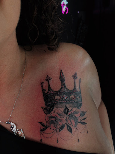 Explore skull neck tattoo ideas, creative tattoo ideas in North Tonawanda, available at Dark Side Ink Tattoo Studio