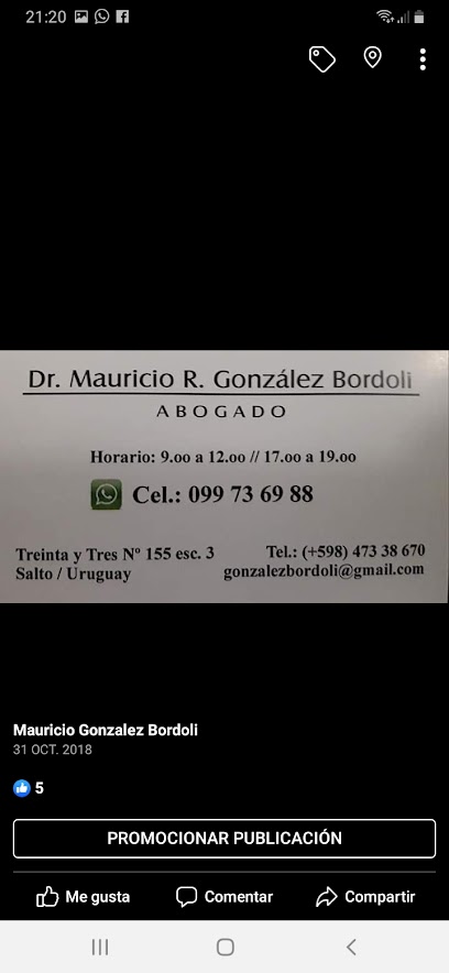 Est. juridico/ 099736988/ Dr. Mauricio GONZALEZ BORDOLI ABOGADO