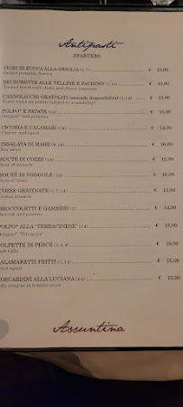 Restaurant de fruits de mer Assuntina à Rome (la carte)