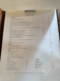 Seoul Mama à Paris menu