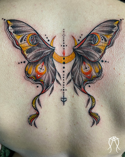 Explore chest piece tattoo ideas, creative tattoo ideas in Scipio Center, available at Ace of Wands Private Tattoo & Tarot Studio . Appointment Only