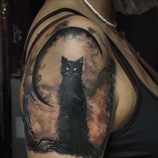 Explore mens upper arm tattoo ideas, creative tattoo ideas in Elmhurst, available at STYX TATTOO